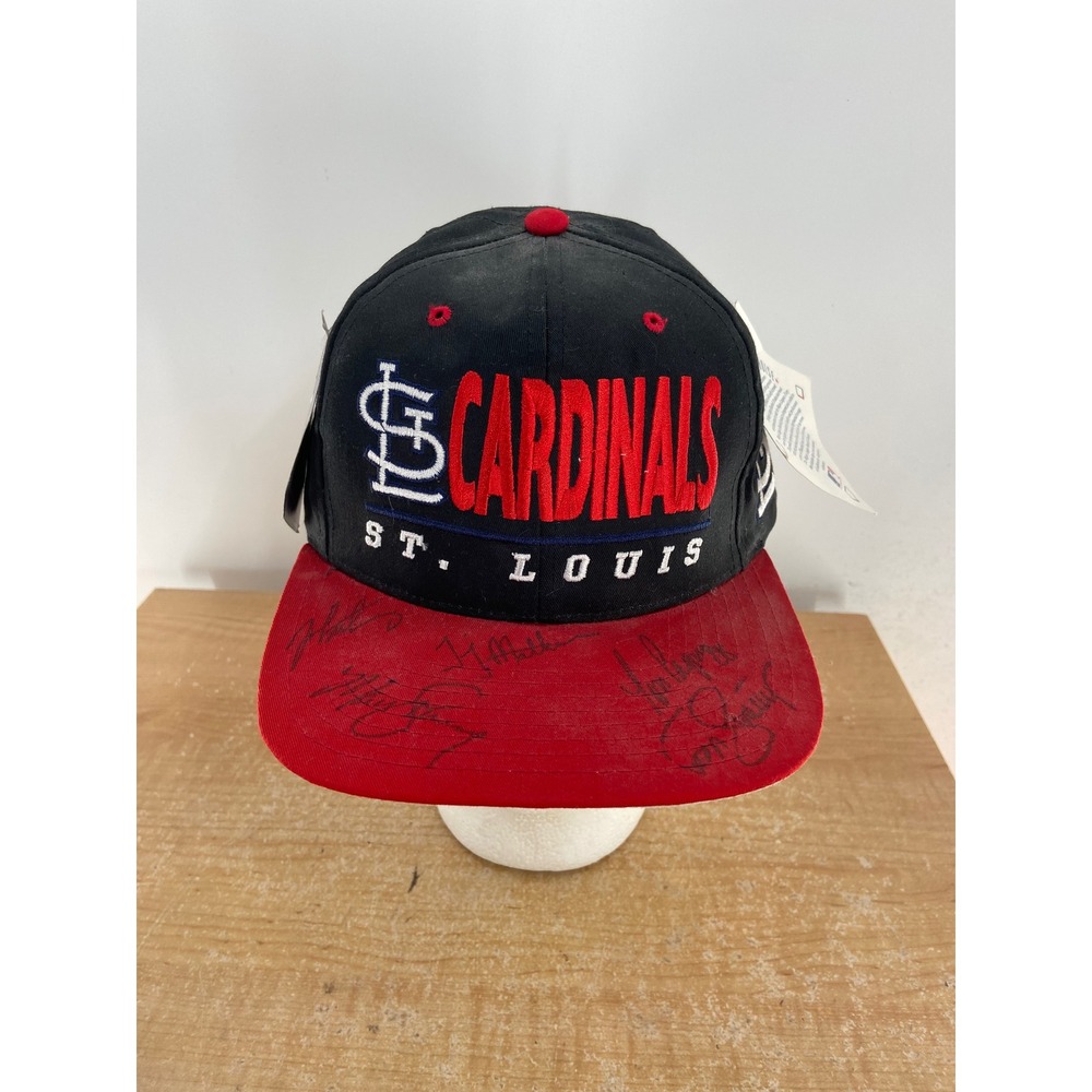 Vintage St Louis Cardinals Drew Pearson Snapback Hat Black Red MLB Wool Signed